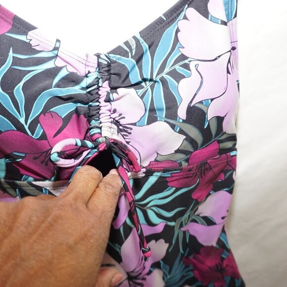Jones NY Floral Tropical Print Peephole Compression One-piece Bathing Swimsuit M - Picture 5 of 15